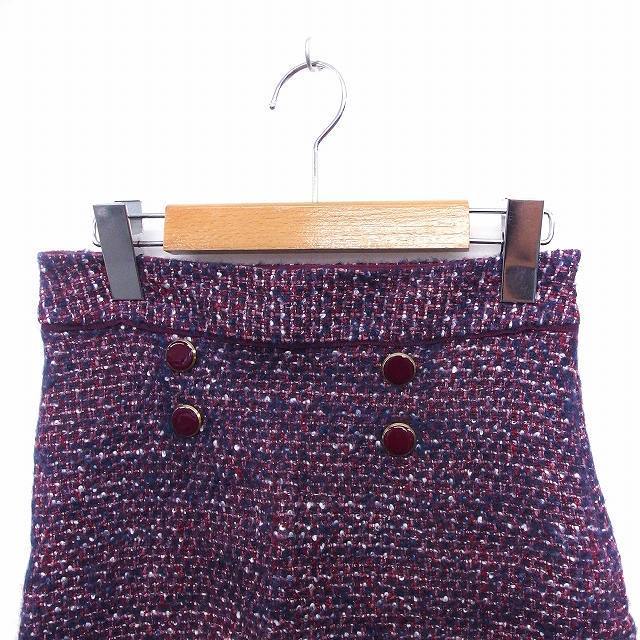 インディヴィ INDIVI スカート ツイード ミニ 飾りボタン 台形 36 レッド 赤 /FT5 レディース_画像4