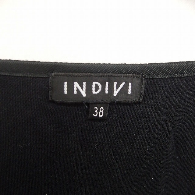 インディヴィ INDIVI カットソー ニット 丸首 フリル ウール混 薄手 長袖 38 黒 ブラック /TT9 レディース_画像3