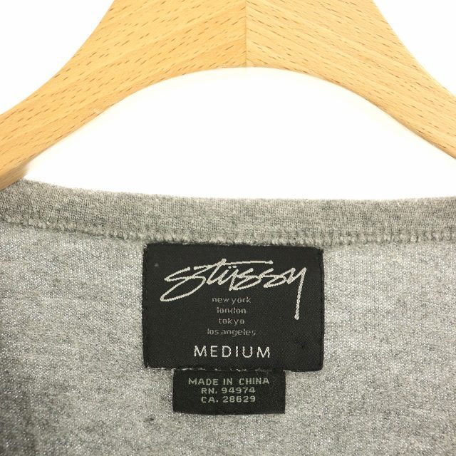 ステューシー STUSSY カットソー プルオーバー 七分袖 プリント M グレー /DF レディース_画像5