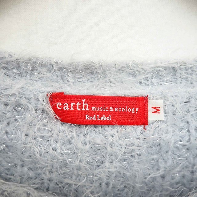  Earth Music & Ecology вязаный свитер круглый вырез мохнатый бисер оборудование орнамент ламе длинный рукав M синий голубой /TT45 женский 