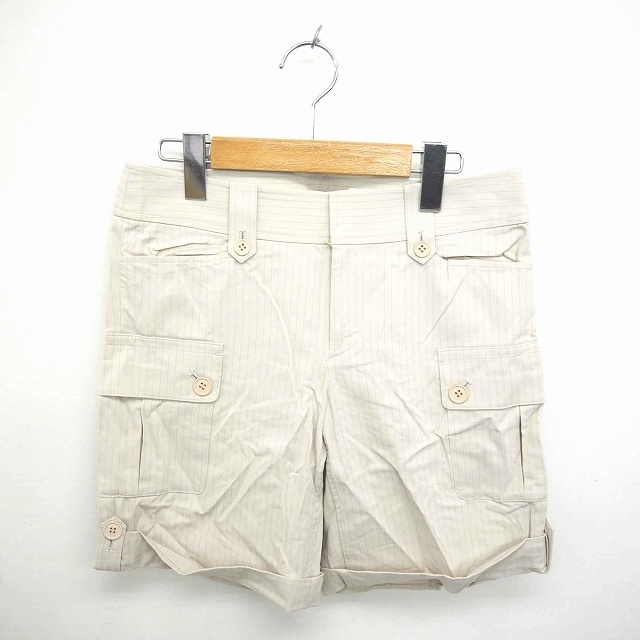 k Miki .k Kumikyoku KUMIKYOKU pants half Short roll up stripe Zip fly 2 beige black light brown black /TT1