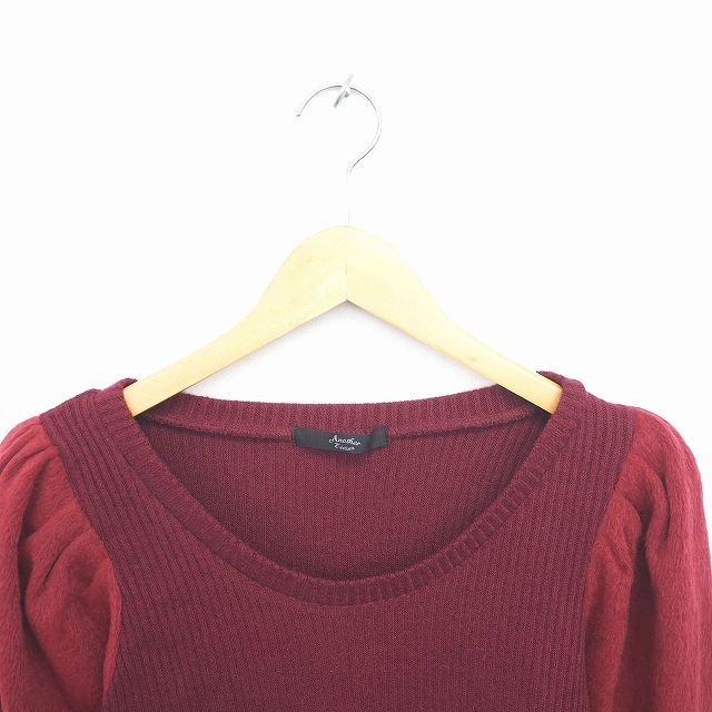  Another Addition ANOTHER EDITION Arrows вязаный свитер круглый вырез переключатель шерсть . 7 минут рукав красный фиолетовый wine red /TT10 женский 