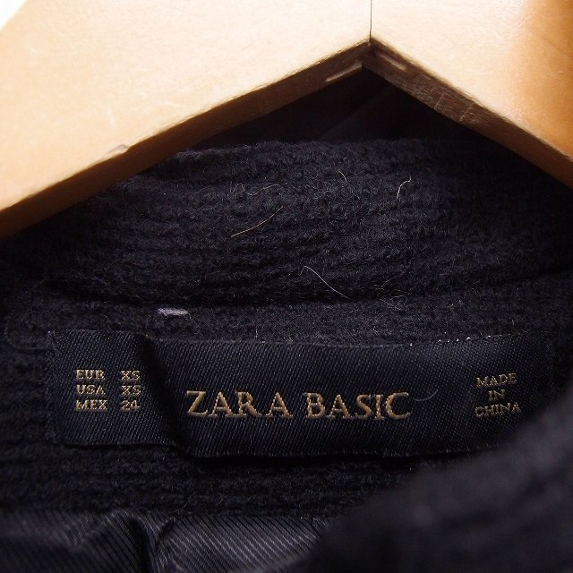 ザラ ベーシック ZARA BASIC コート アウター フード エルボーパッチ 長袖 腰下丈 ウール XS ブラック 黒 /FT19 レディース_画像3