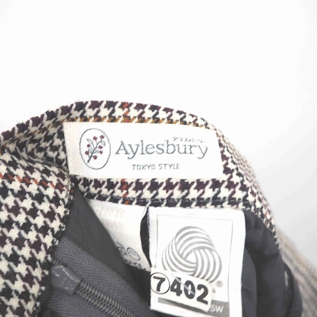 アリスバーリー Aylesbury スカート タイト ひざ丈 千鳥格子 バックジップ ウール 9 ベージュ ブラック 薄茶 黒 /TT18 レディース_画像3