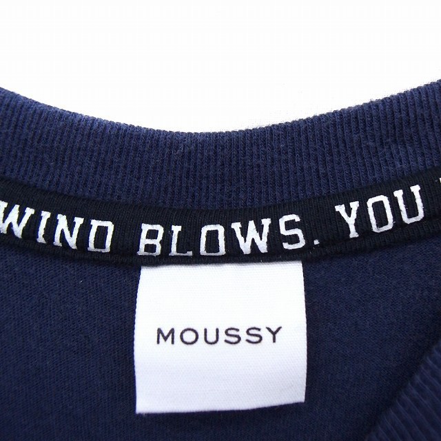 マウジー moussy Tシャツ カットソー 胸ポケット ロールアップ 半袖 コットン 綿 F ネイビー 紺 /FT22 レディース_画像3