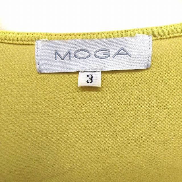 モガ MOGA シャツ ブラウス 無地 ドレープ Uネック 半袖 3 イエロー 黄 /FT42 レディース_画像3