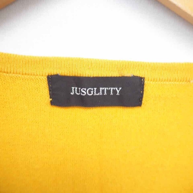  Jusglitty JUSGLITTY knitted sweater ound-necked plain simple short sleeves mustard Karashi color mustard /TT45 lady's 