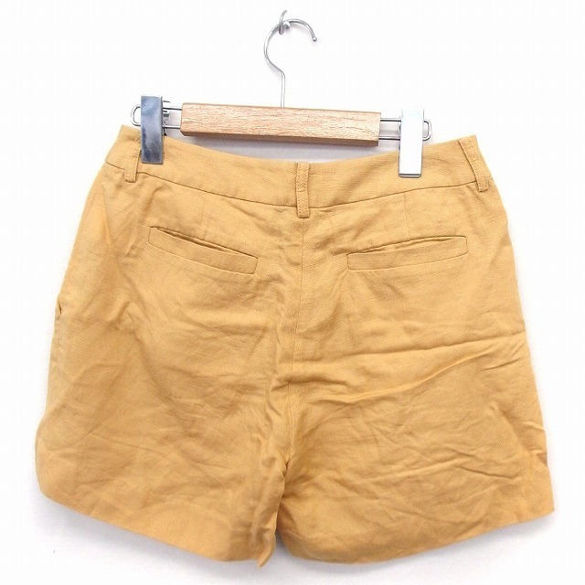  Ships SHIPS pants Short plain simple linen.S yellow yellow /FT7 lady's 