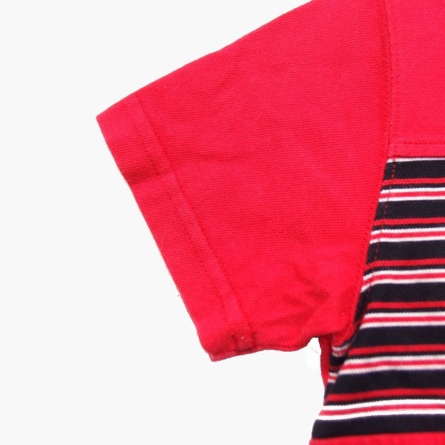 Basic Land 子供服 ポロシャツ 半袖 綿混 ボーダー 刺繍 110 レッド 赤 ブラック 黒 /HT9 キッズ_画像5