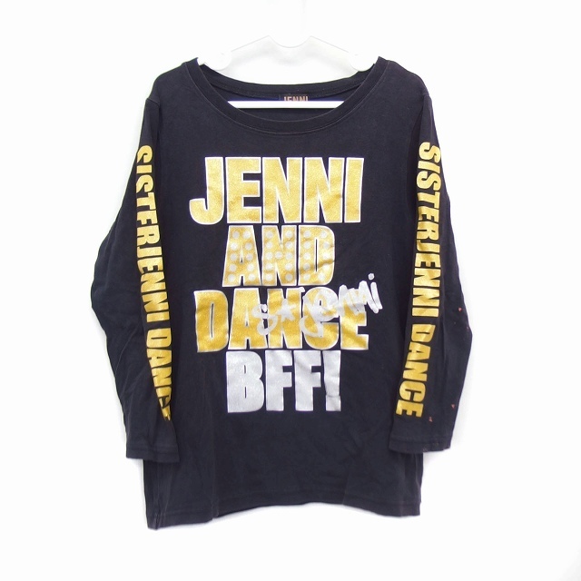 JENNI DANCE 子供服 Tシャツ カットソー ボートネック 長袖 コットン 綿 プリント 英字 120 ブラック 黒 /HT12 キッズ_画像1