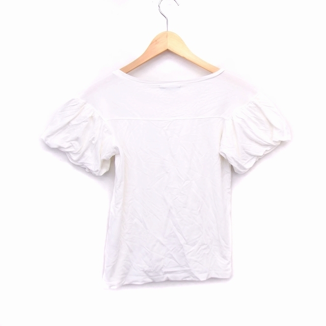Rega Tシャツ カットソー ボートネック バルーンスリーブ 半袖 綿混 無地 M ホワイト 白 /HT2 レディース_画像2