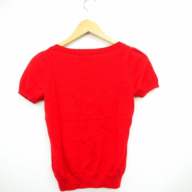  Rope ROPE knitted sweater rib plain simple square neck short sleeves wool wool M red red /MT20 lady's 