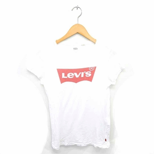 リーバイス Levi's Tシャツ カットソー ボックスロゴ 丸首 薄手 綿 コットン 半袖 S 白 赤 ホワイト レッド /TT12 レディース_画像1