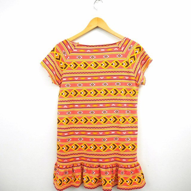  Roxy ROXY One-piece total pattern ound-necked Mini Short short sleeves M pink yellow yellow /MT11 lady's 