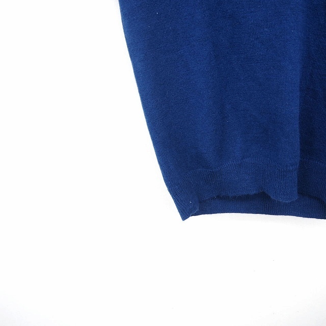 クランプリュス ミッシェルクラン KLEIN PLUS ニット セーター リブ リボン 丸首 半袖 ウール混 38 ブルー青 /MT31 レディース_画像6