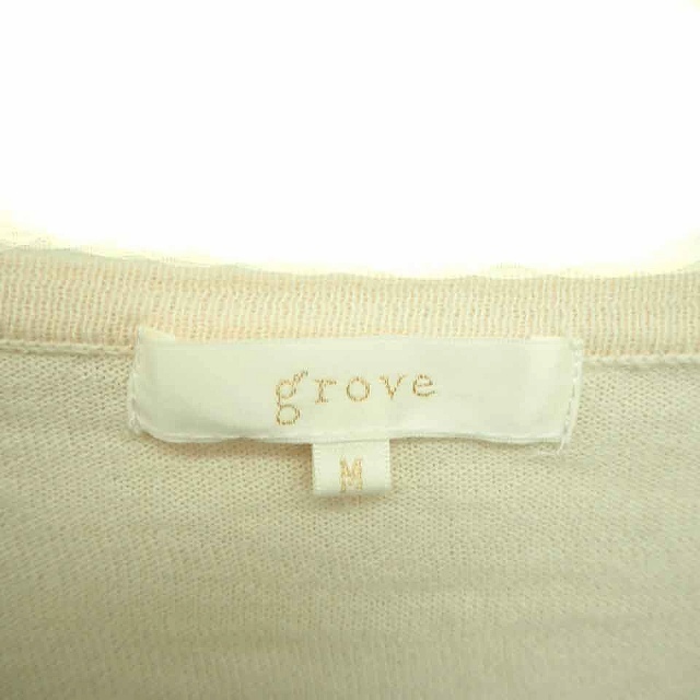 グローブ grove カーディガン ニット 丸首 ビーズ装飾 綿 コットン 薄手 七分袖 M ベージュ 薄茶 /TT19 レディース_画像3