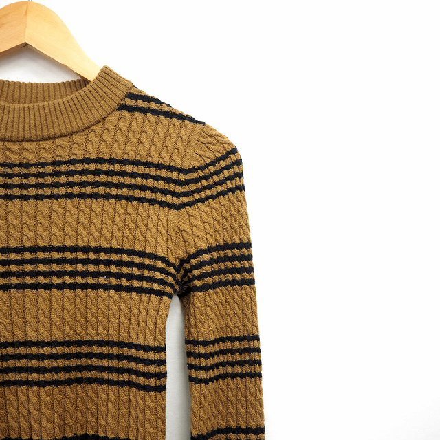  L'Est Rose L\'EST ROSE knitted sweater rib cable braided border mok neck long sleeve wool M Brown black tea black /MT42