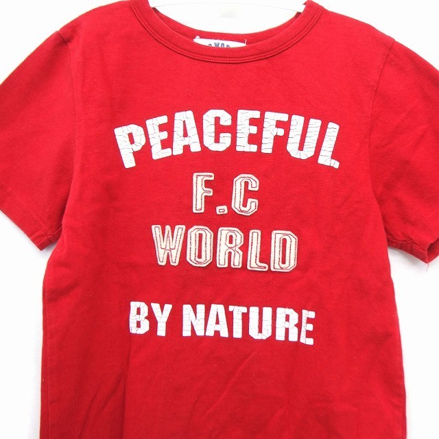 F.C WORLD 子供服 Tシャツ カットソー ボートネック 半袖 コットン 綿 英字 ワッペン ボーダー クローバー 130 レッド /HT2 キッズ_画像4