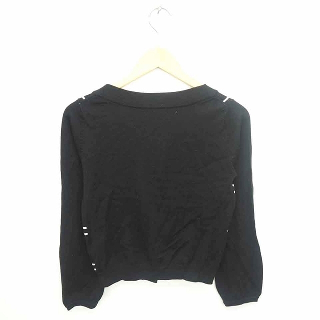  Rope ROPE cardigan knitted .. pattern ound-necked wool long sleeve M black ivory black /TT1 lady's 