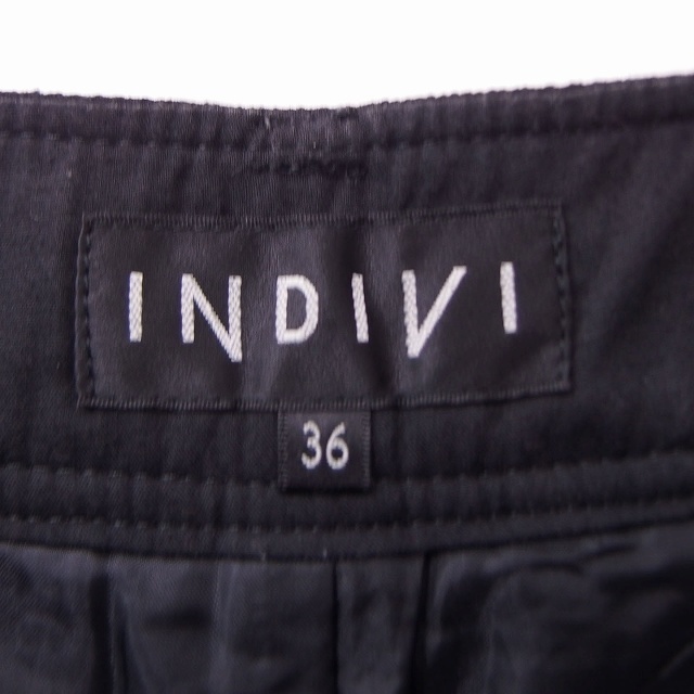 インディヴィ INDIVI ショート パンツ タック フレア 36 ブラック 黒 /FT26 レディース_画像3