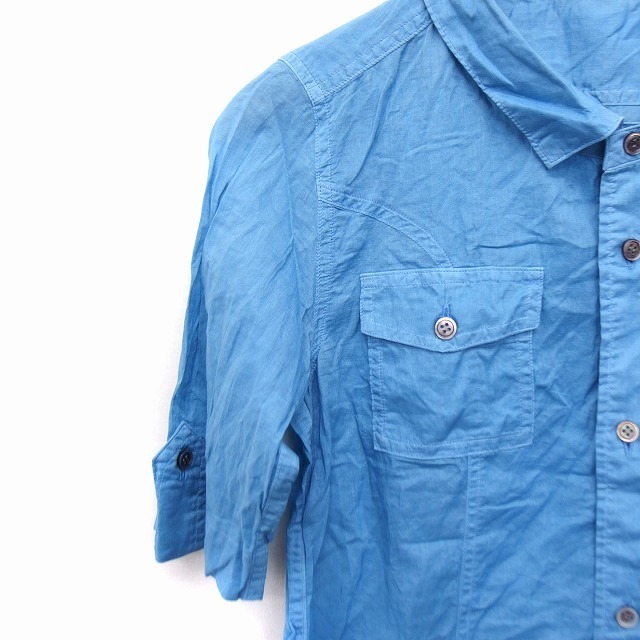  Zucca zucca рубашка блуза короткий рукав одноцветный хлопок хлопок M синий blue /FT14 женский 