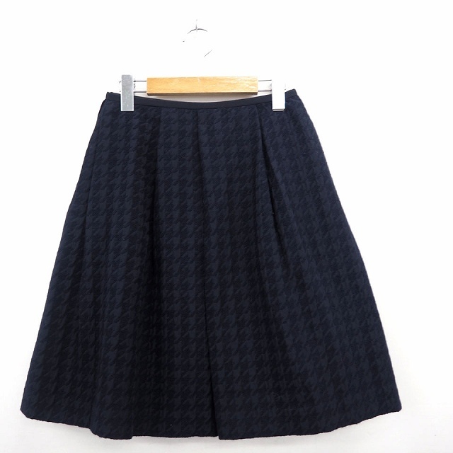  M z select m*s select pleated skirt knee height thousand bird pattern wool .34 navy navy blue /MT11 lady's 