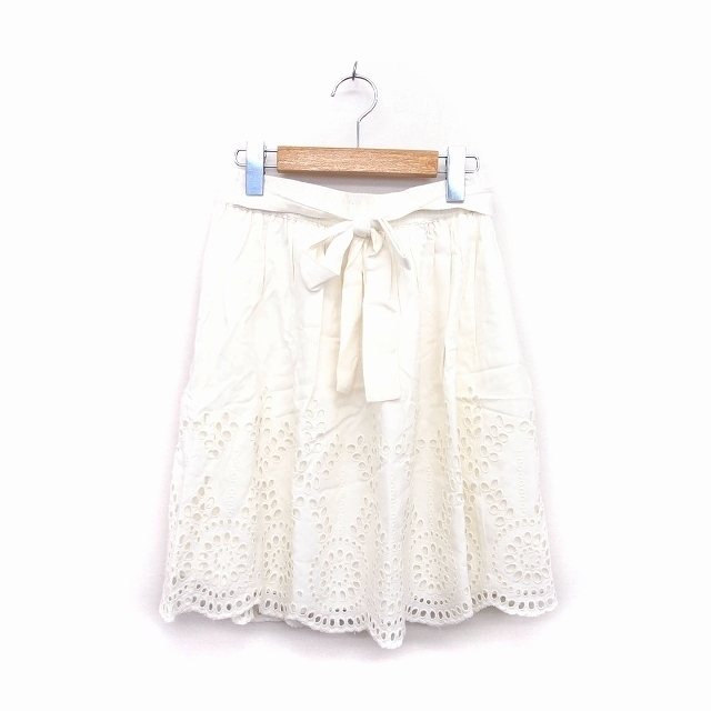  La Totalite La TOTALITE flair skirt knees height cotton cotton ribbon embroidery ivory white /HT5 lady's 