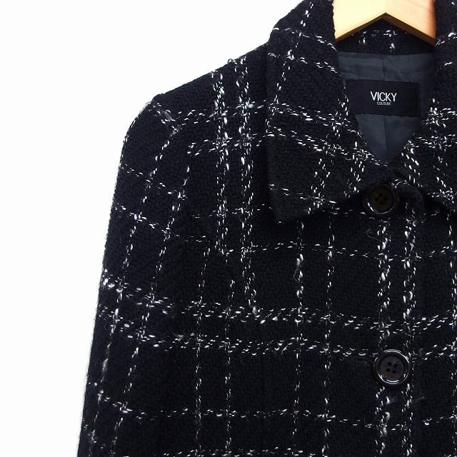  Vicky VICKY turn-down collar midi height coat wool . Anne gola. total pattern 2 black black /HT2 lady's 