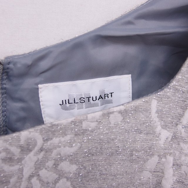 ジルスチュアート JILL STUART ワンピース ひざ丈 総柄 ビーズ装飾 ペンタゴンネック ラメ ウール混 半袖 S グレー /TT4_画像3