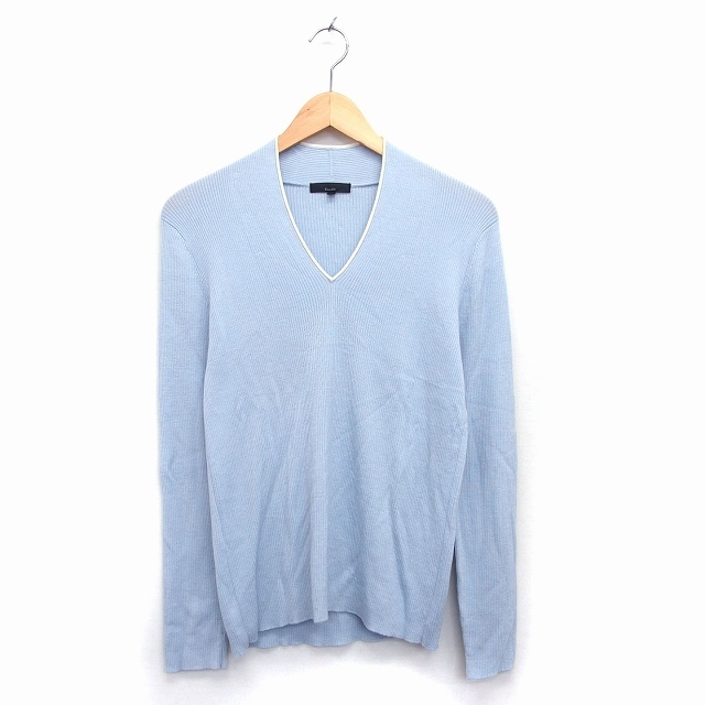  I si- Be iCB knitted sweater long sleeve V neck rib knitted wool XL light blue blue /KT7 lady's 