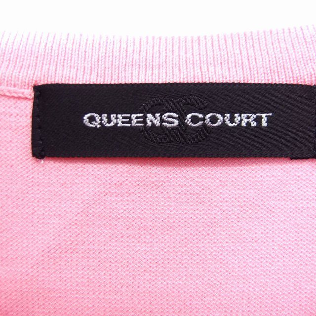 クイーンズコート QUEENS COURT ニット セーター さくらモチーフ 袖透け感 丸首 五分袖 バルーンスリーブ 2 ピンク /FT39 レディース_画像3