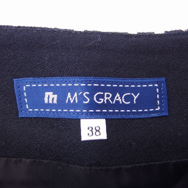 エムズグレイシー M'S GRACY 台形 スカート ひざ丈 ドット柄 ウール 38 ブラック 黒 /FT20 レディース_画像3