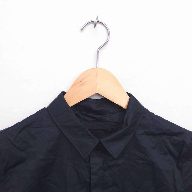 ジーナシス JEANASIS シャツ ブラウス ステンカラー ショート 無地 シンプル 半袖 F 黒 ブラック /TT8 レディース_画像4