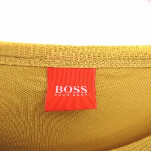 ヒューゴボス HUGO BOSS Tシャツ カットソー 丸首 英字 薄手 ラグランスリーブ 長袖 S からし色 マスタード /TT17 メンズ_画像3