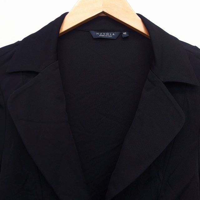 ヌボラ NUVOLA テーラード ジャケット 七分袖 薄手 シングル 無地 ビジュー装飾 42 ブラック 黒 /HT26 レディース_画像4