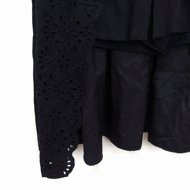 リリーブラウン Lily Brown キュロット ショート パンツ フレア スカート 刺繍 リボン F ブラック 黒 /HT12 レディース_画像5