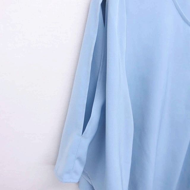 インディヴィ INDIVI カットソー Tシャツ 丸首 袖スリット 五分袖 38 青 ライトブルー /TT20 レディース_画像6