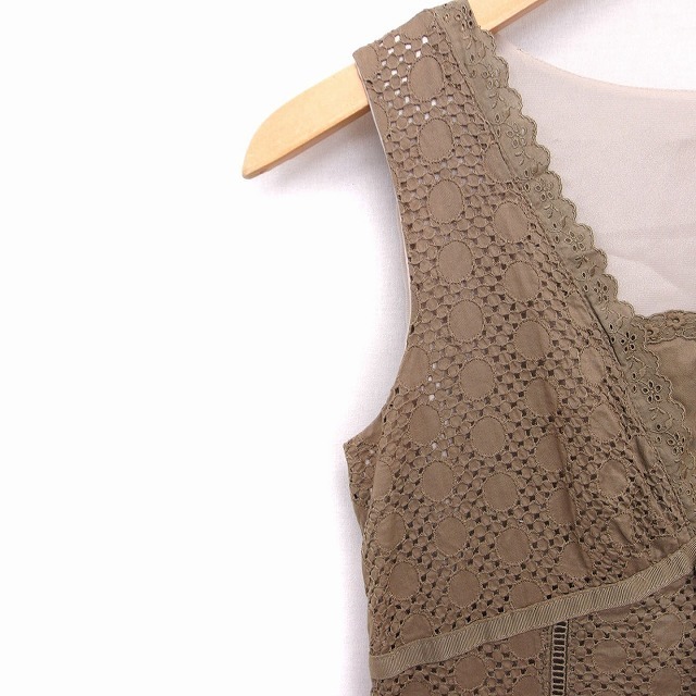  Rope ROPE race One-piece no sleeve long square neck cotton cotton 9 Brown tea /FT1 lady's 