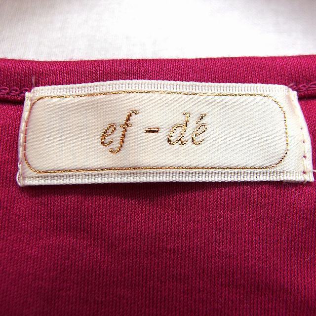 エフデ ef-de Tシャツ カットソー 丸首 半袖 綿混 無地 切替 シフォン ギャザー 9 レッドパープル 赤紫 ピンク /HT14 レディース_画像3