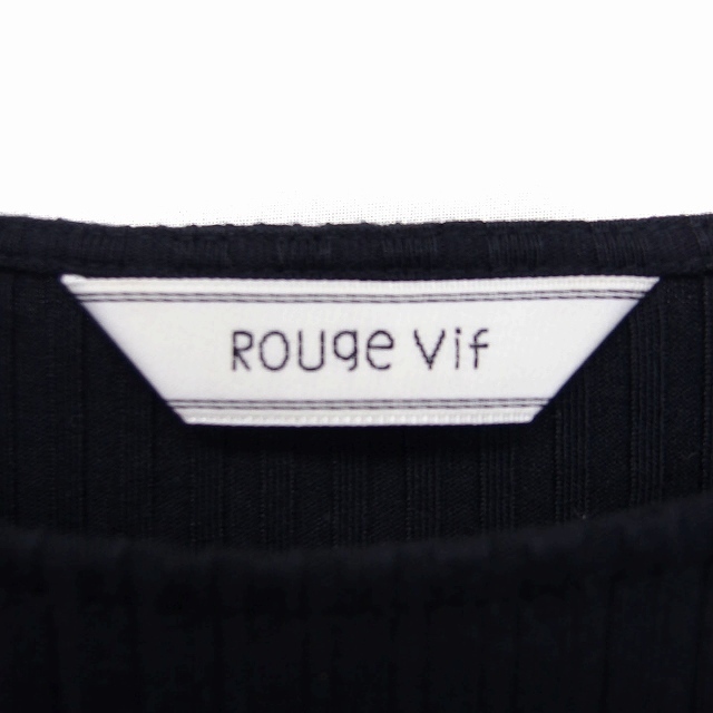 ルージュヴィフ Rouge vif リブニット カットソー Tシャツ 丸首 七分袖 コットン 綿 ブラック 黒 /FT22 レディース_画像3