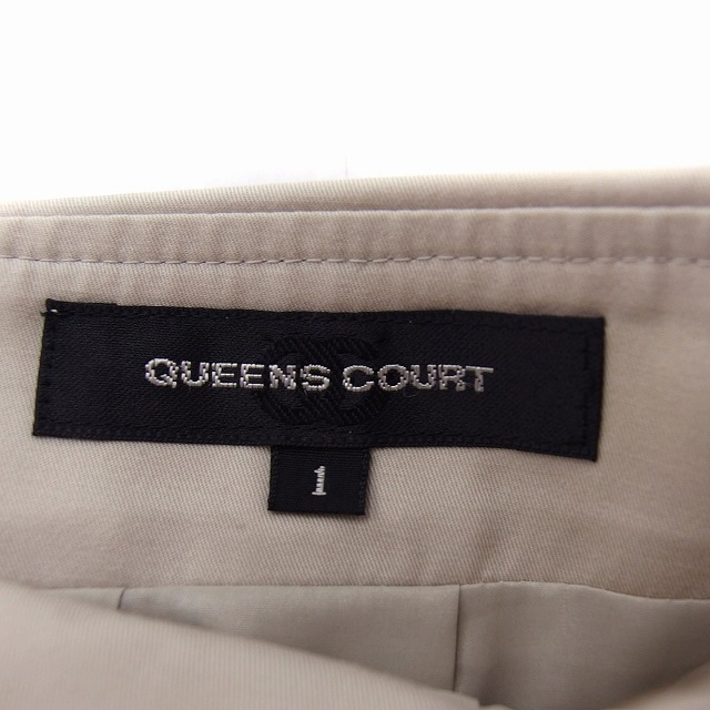 クイーンズコート QUEENS COURT フレア スカート ひざ丈 ドット柄リボン 無地 コットン 綿 1 グレージュ /FT2 レディース_画像3