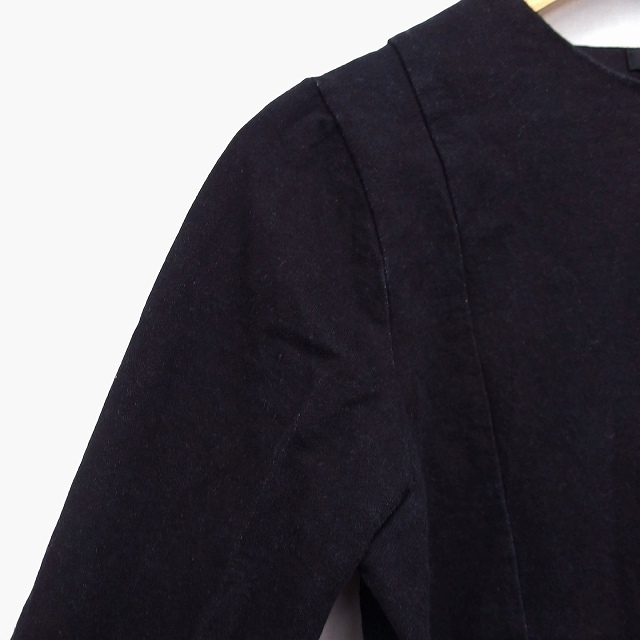 メルロー merlot ノーカラー ジャケット ショート丈 丸首 コットン 綿 デニム 薄手 ブラック 黒 /HT10 レディースの画像6