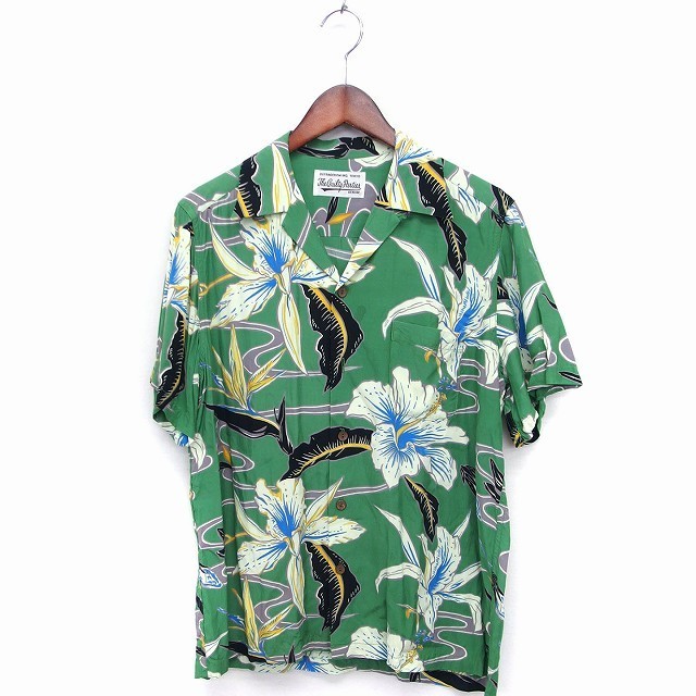 ワコマリア WACKO MARIA アロハシャツ ハワイアンシャツ 半袖 柄 カジュアル S グリーン 緑 /FT8 メンズ