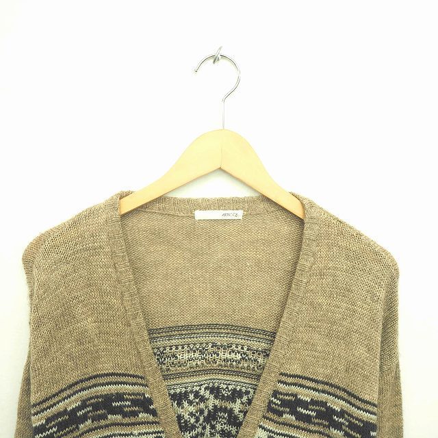  Moussy moussy cardigan knitted knee height total pattern V neck long sleeve F light brown beige /TT40 lady's 