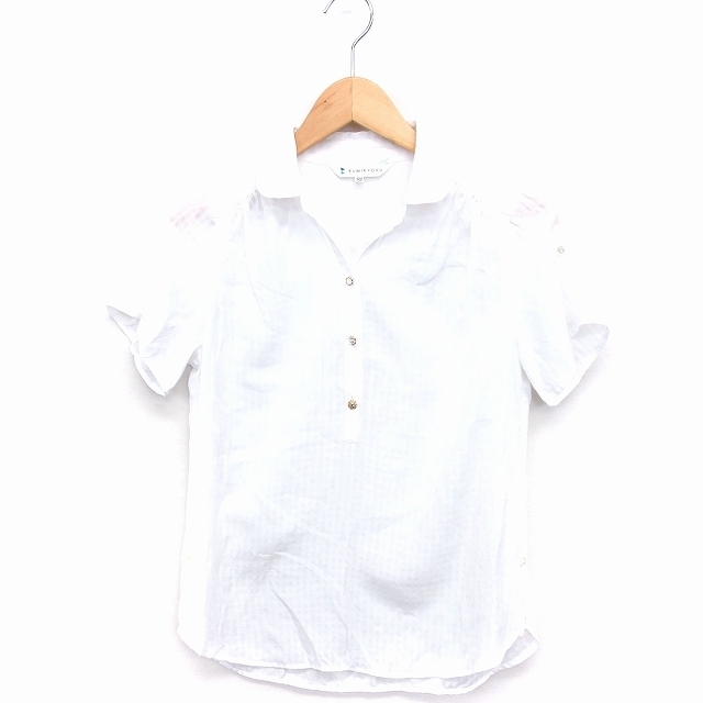 k Miki .k Kumikyoku KUMIKYOKU check pattern shirt blouse short sleeves open color circle collar S2 white /FT17 lady's 