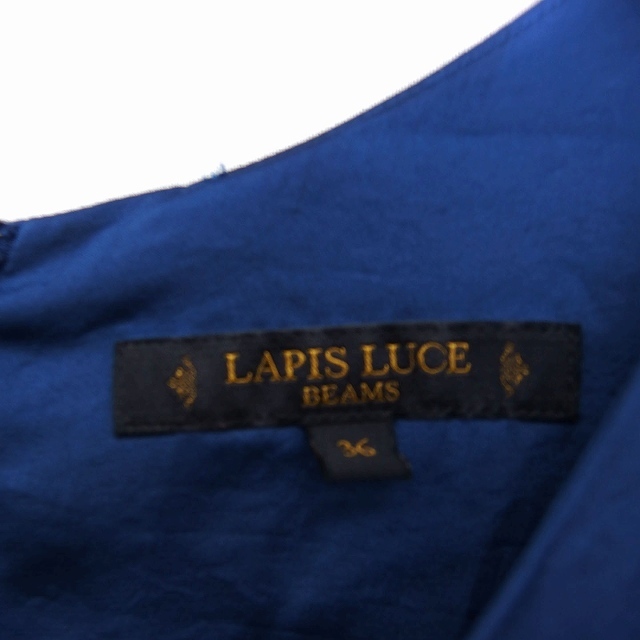 ラピスルーチェパービームス LAPIS LUCE PER BEAMS ワンピース ノースリーブ Uネック ひざ丈 無地 サテン 36 ネイビー /FT26 レディース_画像3