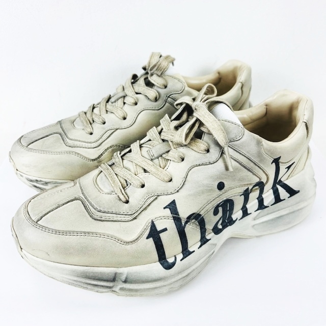 グッチ GUCCI ★AA☆ Think Thank Print Rhyton Sneaker 636343 8 1/2 ライトンスニーカー プリント レザーロースニーカー アイボリー