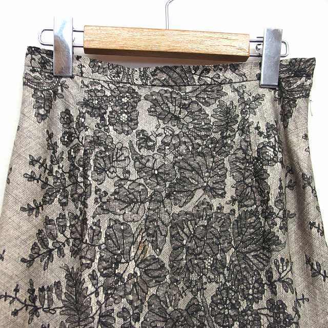  Strawberry Fields STRAWBERRY-FIELDS flair skirt long mi leak height total pattern leaf pattern thin gray ash cream /HT1 lady's 