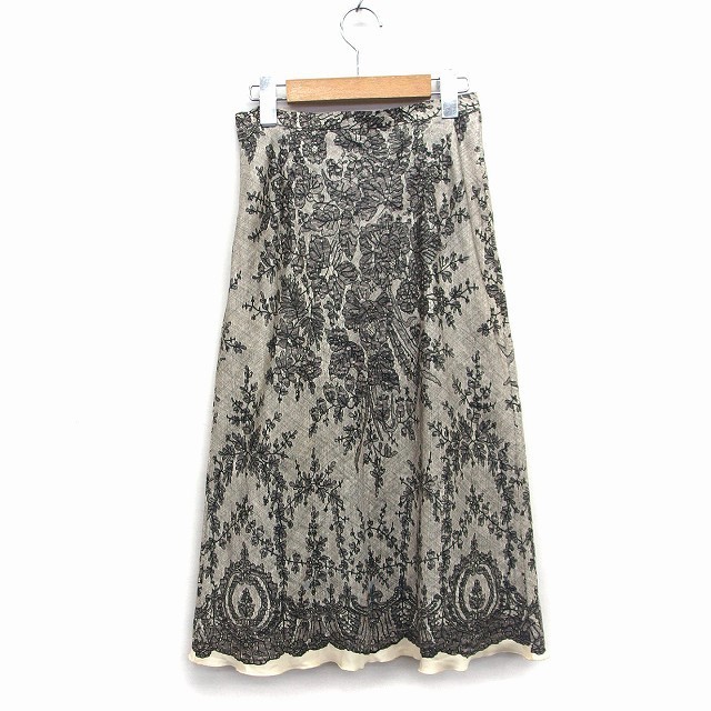  Strawberry Fields STRAWBERRY-FIELDS flair skirt long mi leak height total pattern leaf pattern thin gray ash cream /HT1 lady's 