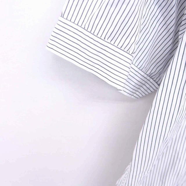 バーバリーブラックレーベル BURBERRY BLACK LABEL 国内正規品 シャツ ステンカラー ストライプ ロゴ刺繍 半袖 2 白 黒 /TT22 メンズ_画像7